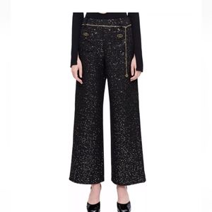 *sold* Maje pirosele trousers, tweed, NWT US 10/12 FR 42 black with gold sequins